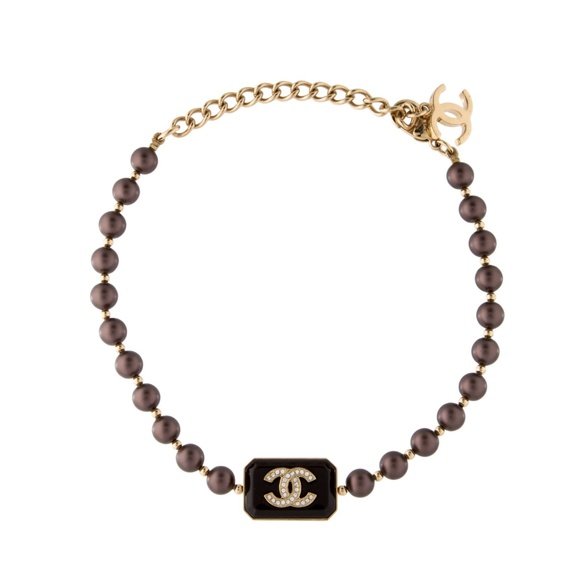 Chanel Pearl Crystal CC Choker Necklace Brown Gold year 2023 - Picture 1 of 8